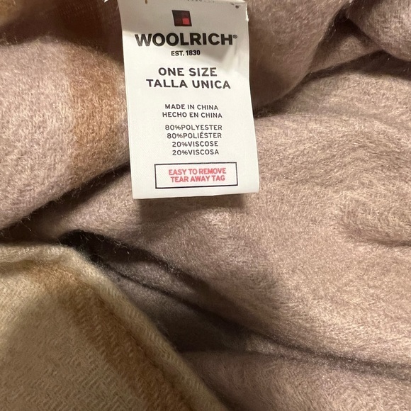 Woolrich Womens One Size Shawl Wrap Gray Beige Purple Plaid with Fringe - Picture 8 of 8